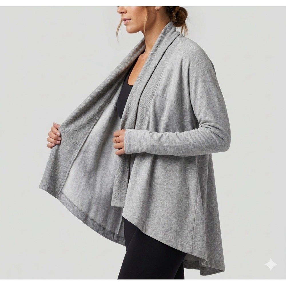 Athleta Pranayama Wrap Cardigan Heather Grey Waterfall Open Front Modal Medium